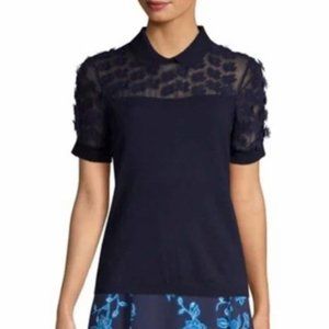 Draper James Like-New Navy Fleurette Embellished Sweater